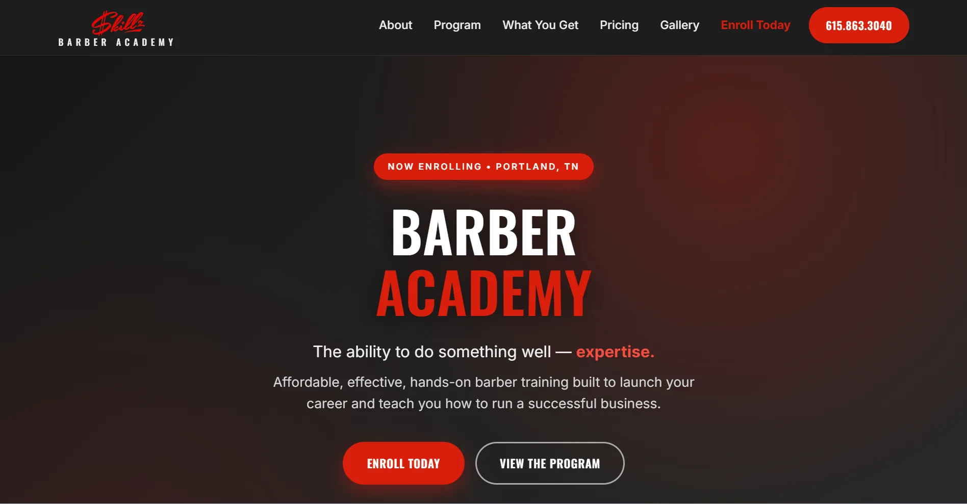Skillz barber academy homepage
